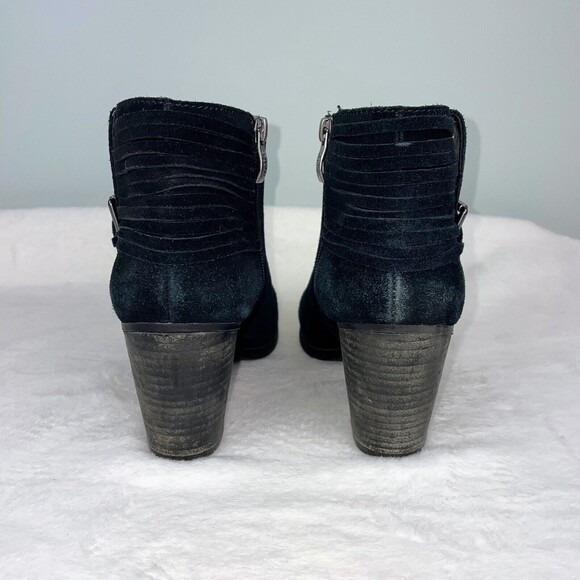 Franco Fortini Briana Ankle Boots Black Suede Buckle Fringe Booties Women's 8.5 - Picture 8 of 11